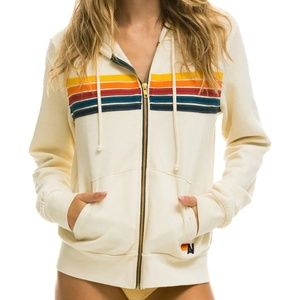 Aviator Nation - 5 STRIPE HOODIE - VINTAGE WHITE